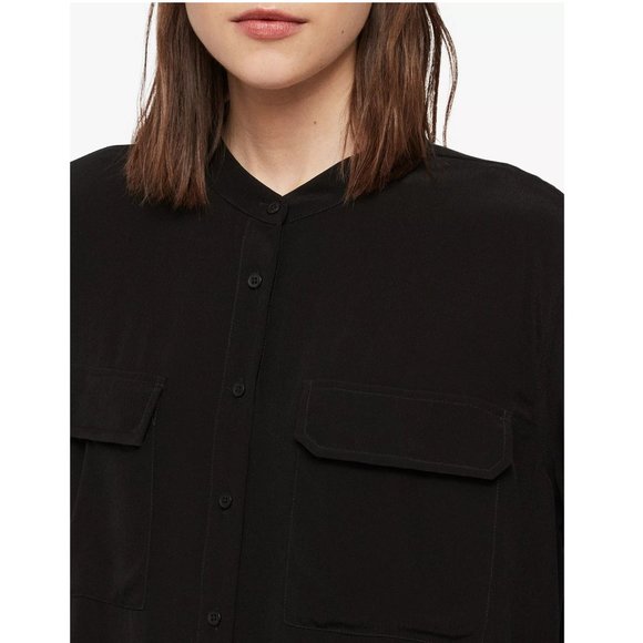 ALLSAINTS Lexi Collarless Button-Down Shirt / XS / Black Blouse - Picture 2 of 12
